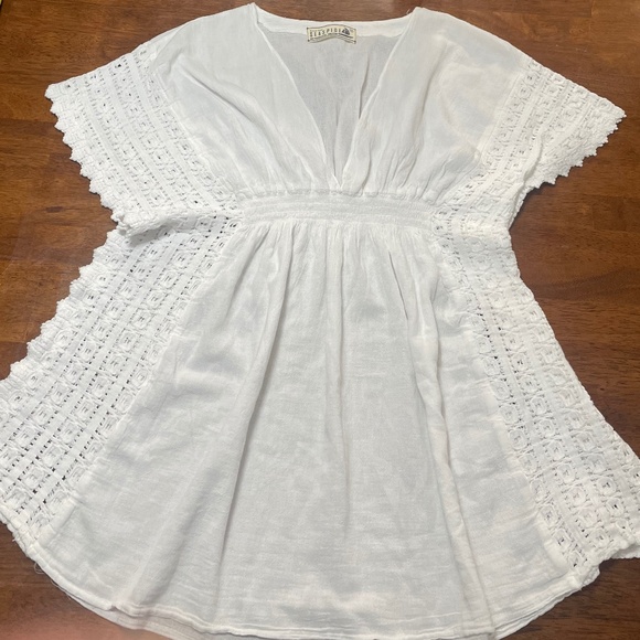 Seaspice Resort Wear Boho Fairy White V-Neck Tunic Top with Lace Medium - Picture 2 of 8